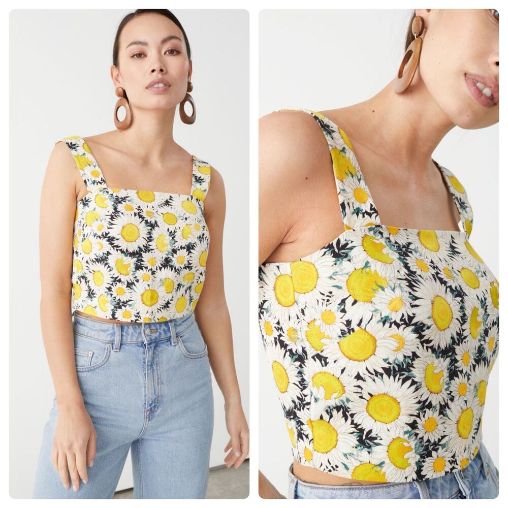 & OTHER STORIES Square Neckline Crop Top in Daisy Print